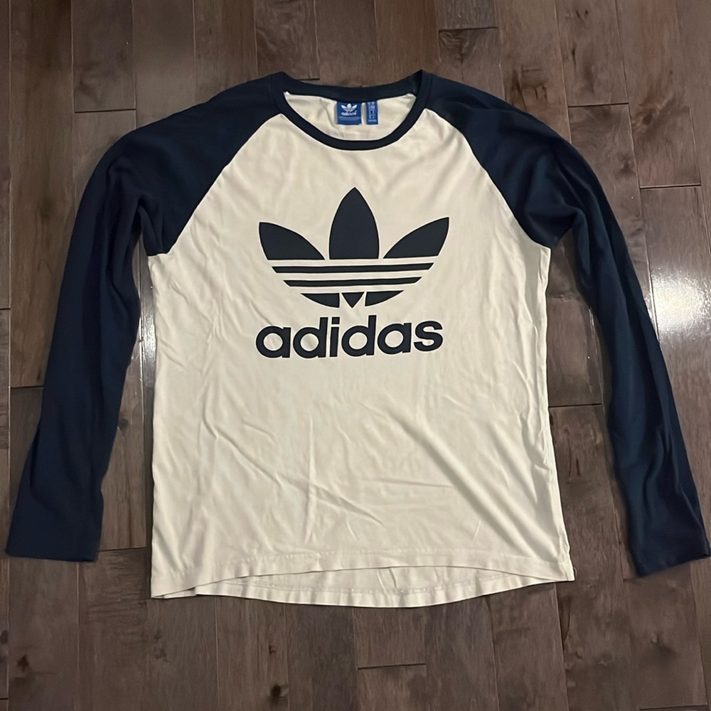 adidas Originals White and Blue Long Sleeve Tee Classic Design